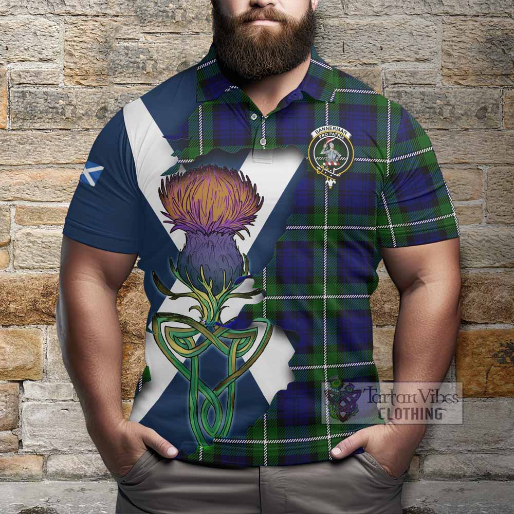 Tartan Vibes Clothing Bannerman Tartan Family Crest Polo Shirt Scottish Thistle Celtic Inspired