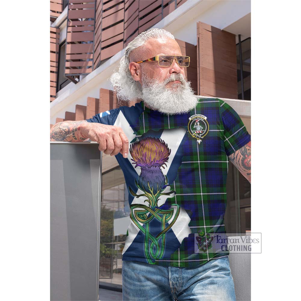 Tartan Vibes Clothing Bannerman Tartan Family Crest Cotton T-shirt Scottish Thistle Celtic Inspired