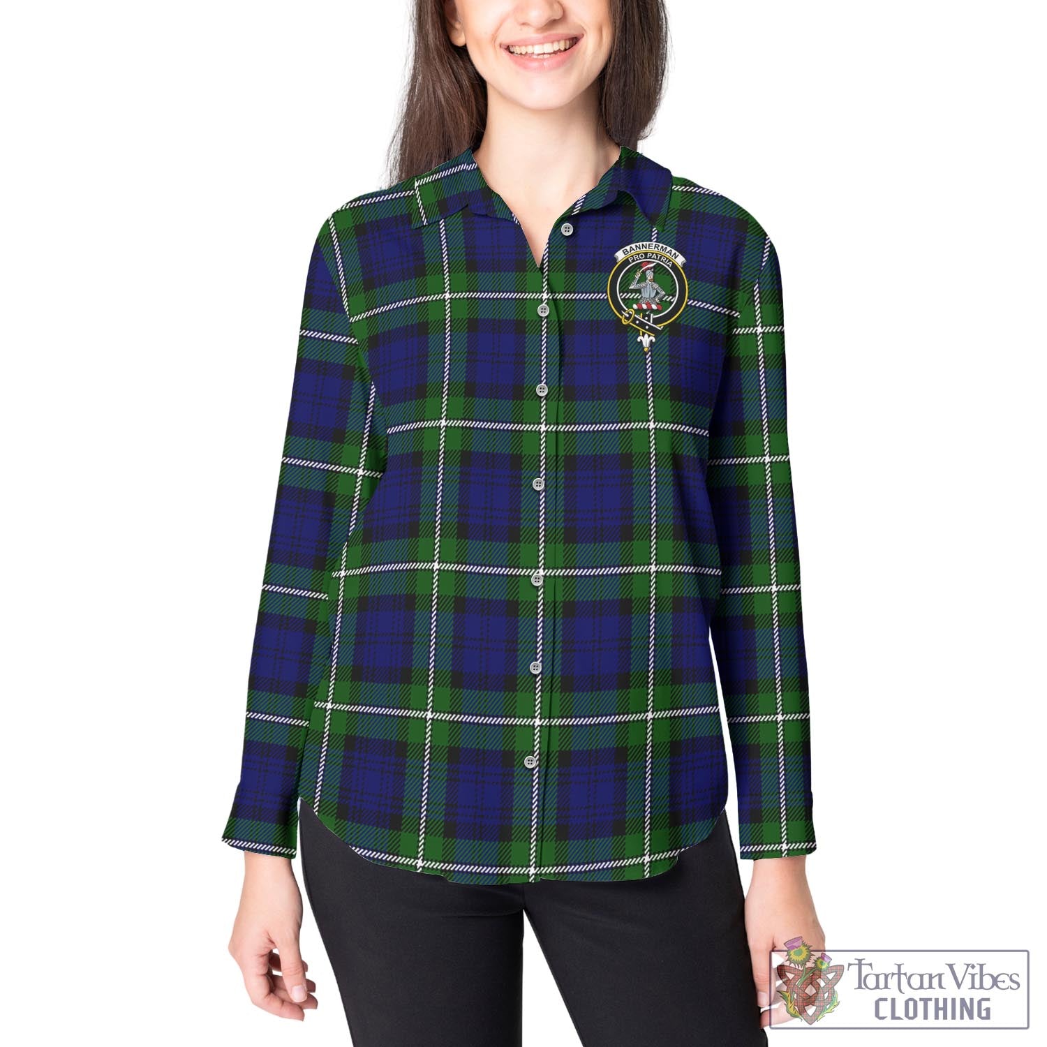 Bannerman Tartan Women's Casual Shirt with Family Crest - Tartan Vibes Clothing