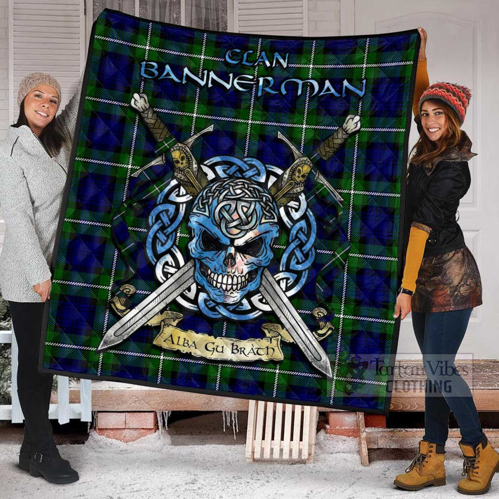 Bannerman Tartan Quilt with Celtic Skull Alba Gu Brath Style - Tartan Vibes Clothing