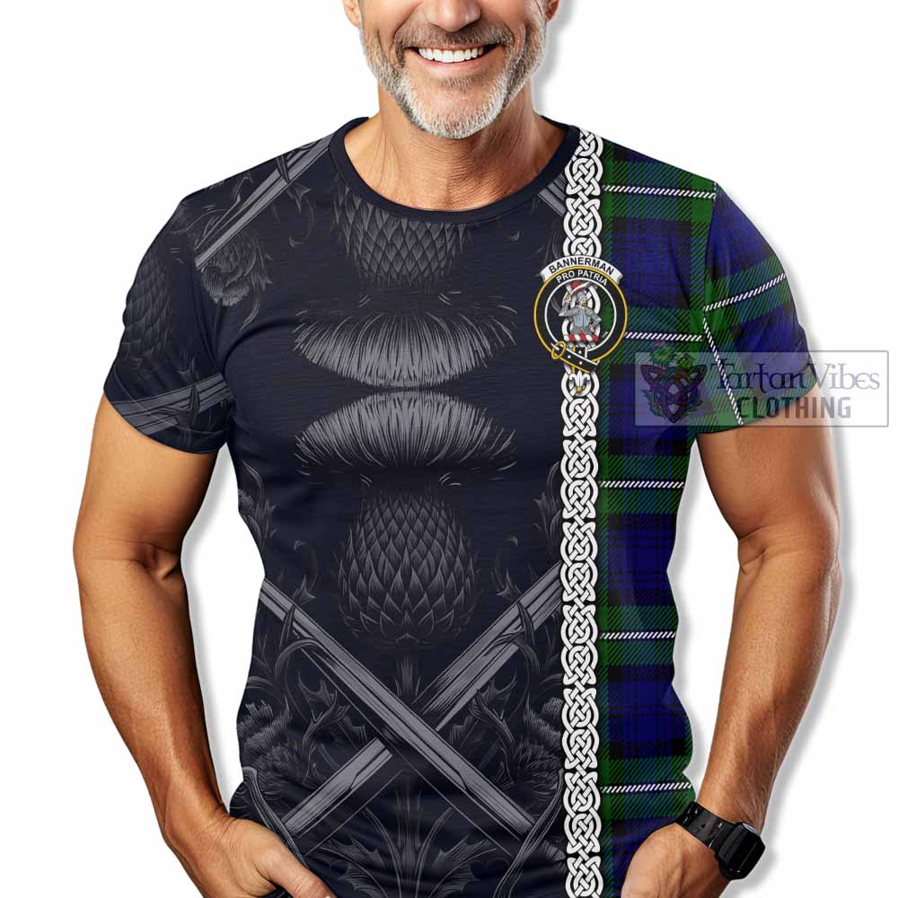 Bannerman Tartan T-Shirt with Family Crest Cross Sword Thistle Celtic Vibes - Tartan Vibes Clothing