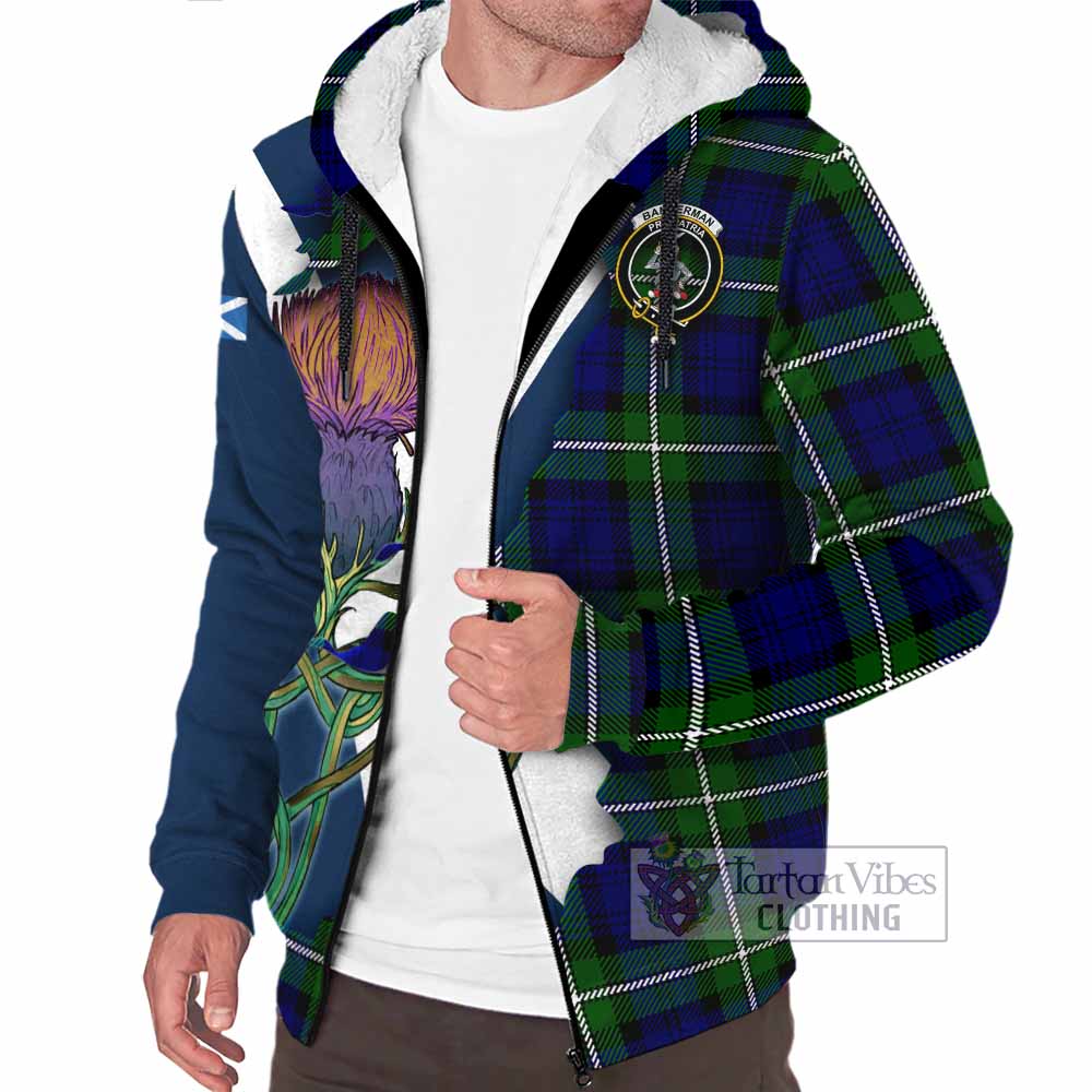 Tartan Vibes Clothing Bannerman Tartan Family Crest Sherpa Hoodie Scottish Thistle Celtic Inspired