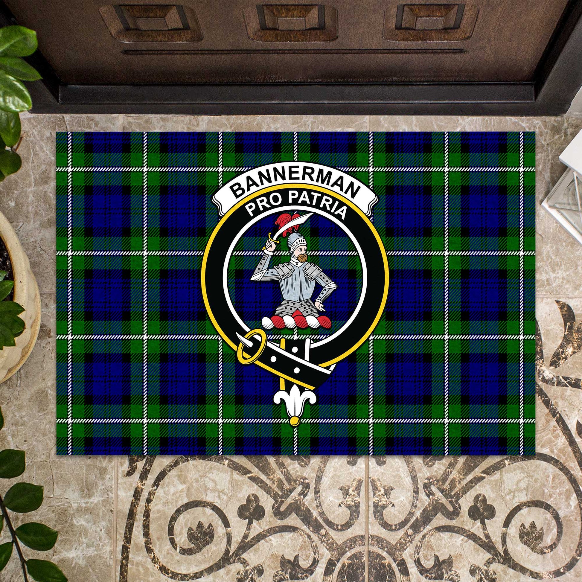 Bannerman Tartan Rubber Doormat with Family Crest - Tartan Vibes Clothing