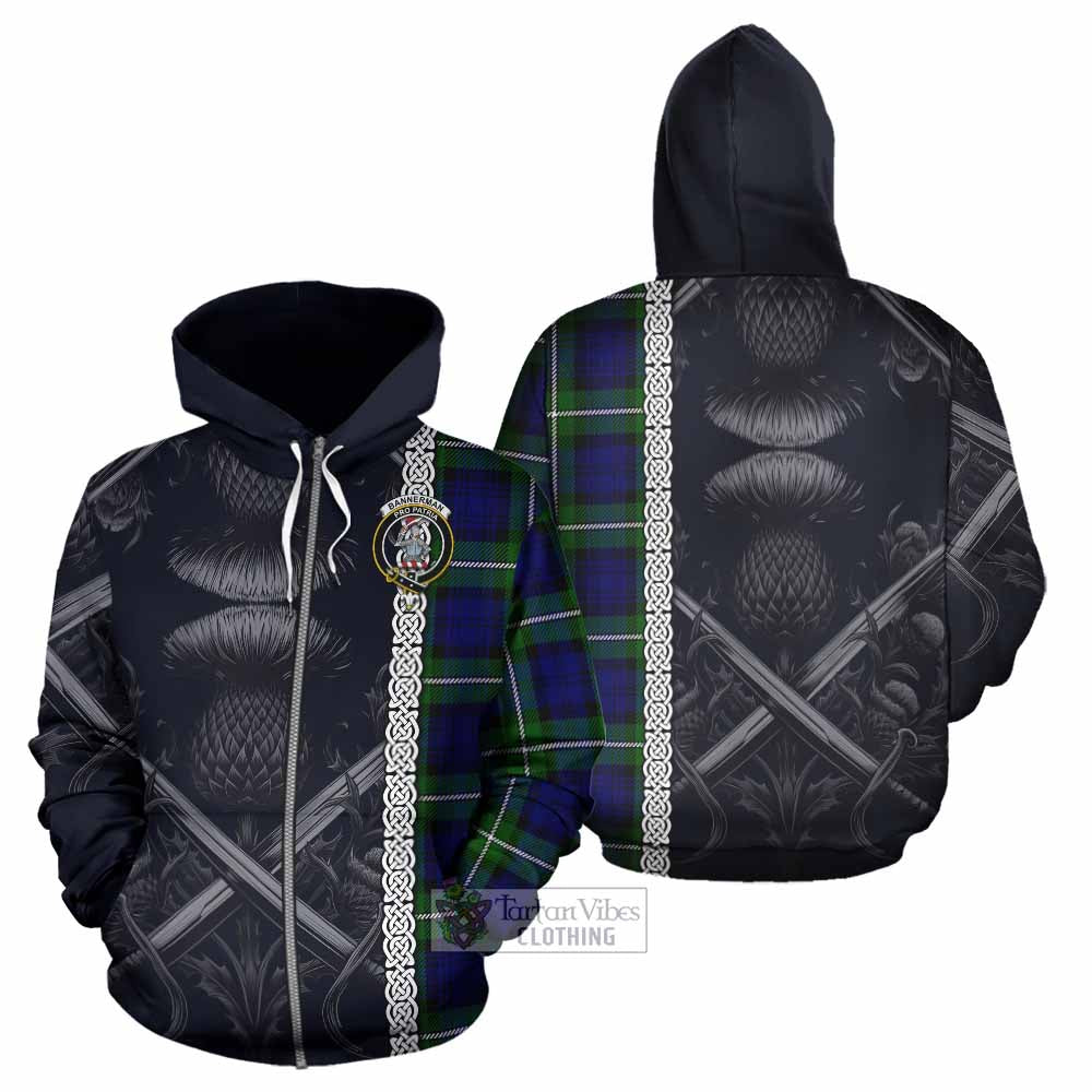 Bannerman Tartan Hoodie with Family Crest Cross Sword Thistle Celtic Vibes Zip Hoodie - Tartan Vibes Clothing