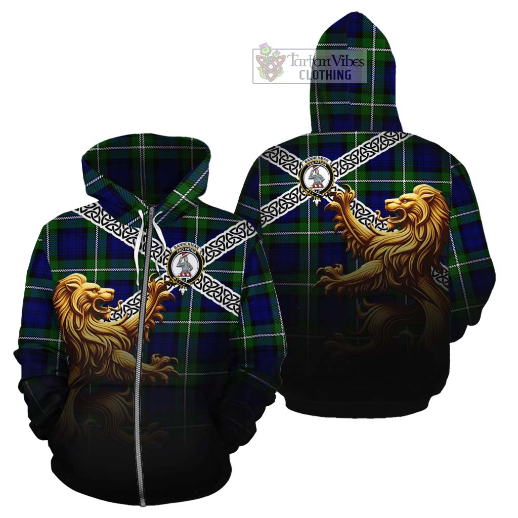 Bannerman Crest Tartan Cotton Hoodie with Golden Lion Emblem Celtic Style Zip Hoodie - Tartan Vibes Clothing