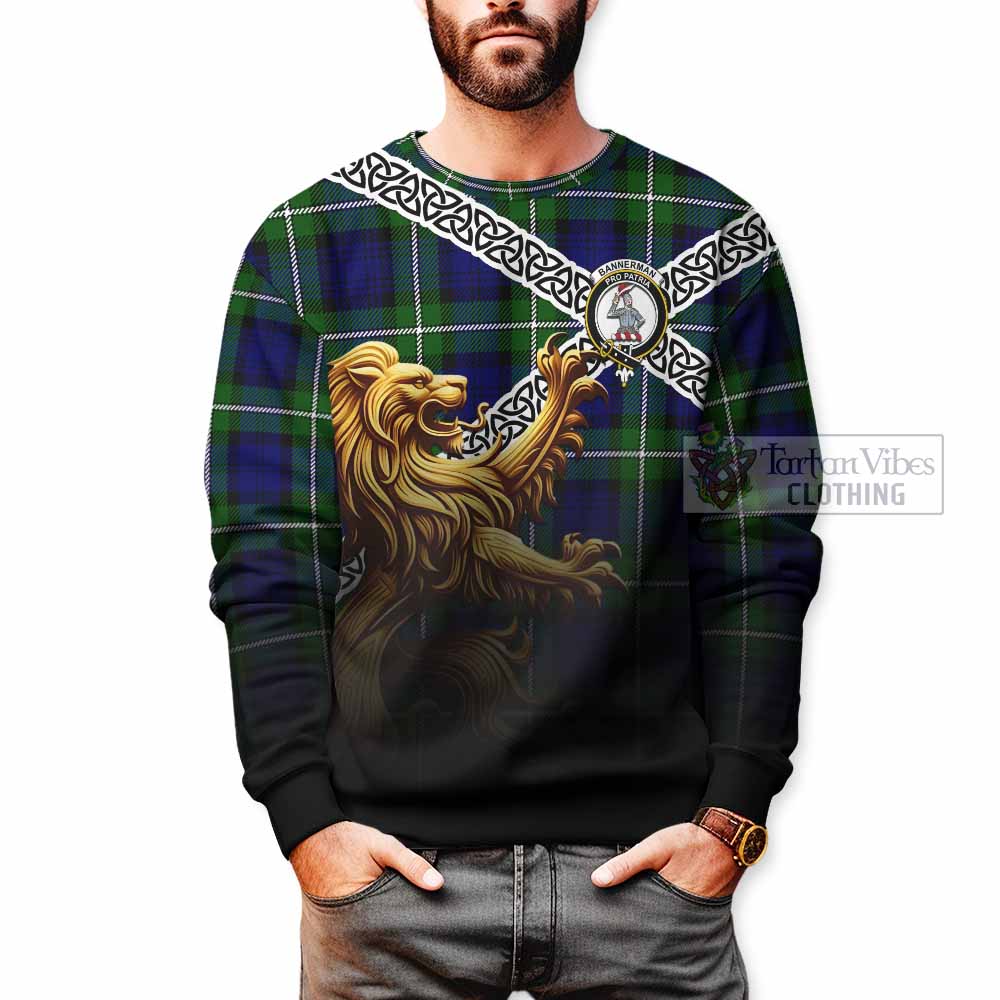 Bannerman Crest Tartan Sweatshirt with Golden Lion Emblem Celtic Style - Tartan Vibes Clothing