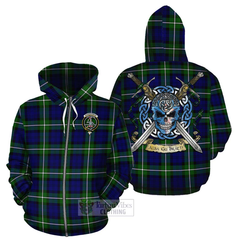 Bannerman Tartan Cotton Hoodie with Family Crest Celtic Skull Style - Tartan Vibes Clothing