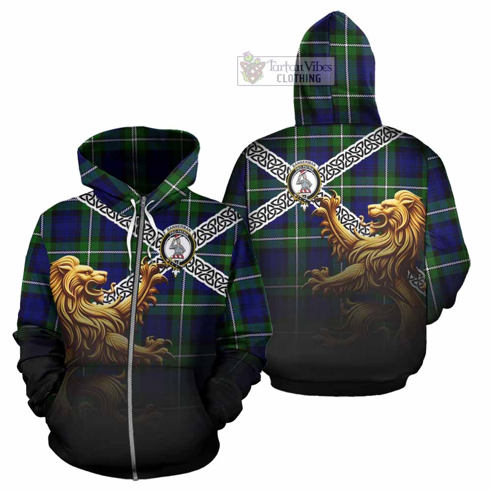 Bannerman Crest Tartan Hoodie with Golden Lion Emblem Celtic Style Zip Hoodie - Tartan Vibes Clothing