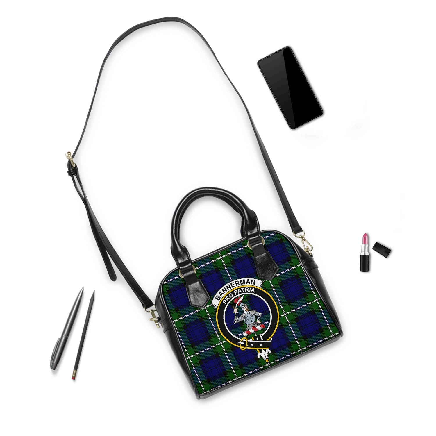 Bannerman Tartan Shoulder Handbags with Family Crest - Tartan Vibes Clothing