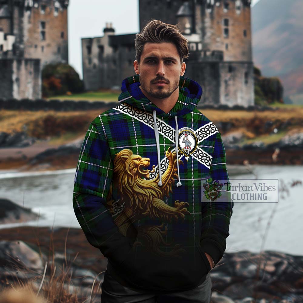 Bannerman Crest Tartan Cotton Hoodie with Golden Lion Emblem Celtic Style - Tartan Vibes Clothing