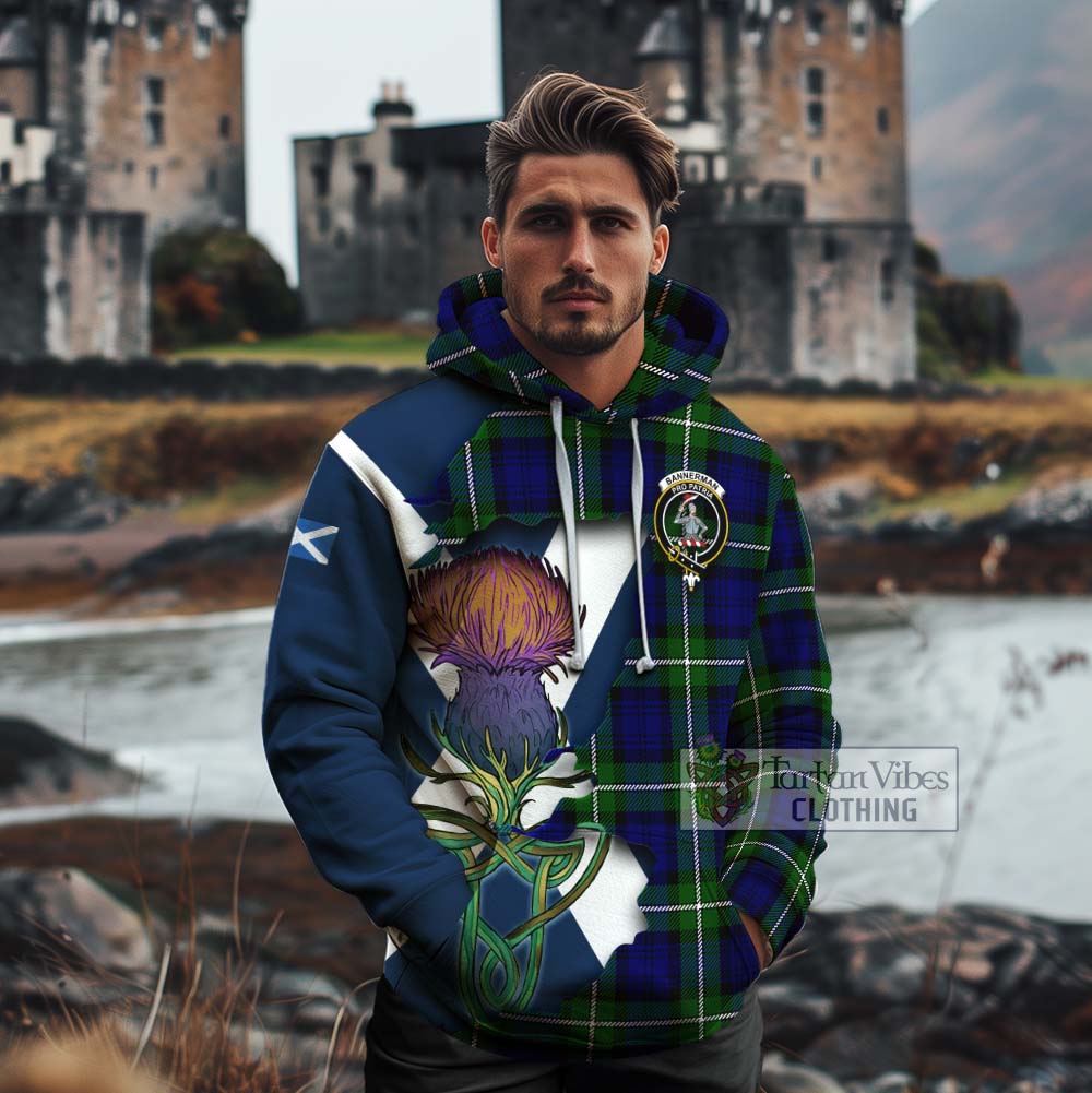 Tartan Vibes Clothing Bannerman Tartan Family Crest Cotton Hoodie Scottish Thistle Celtic Inspired