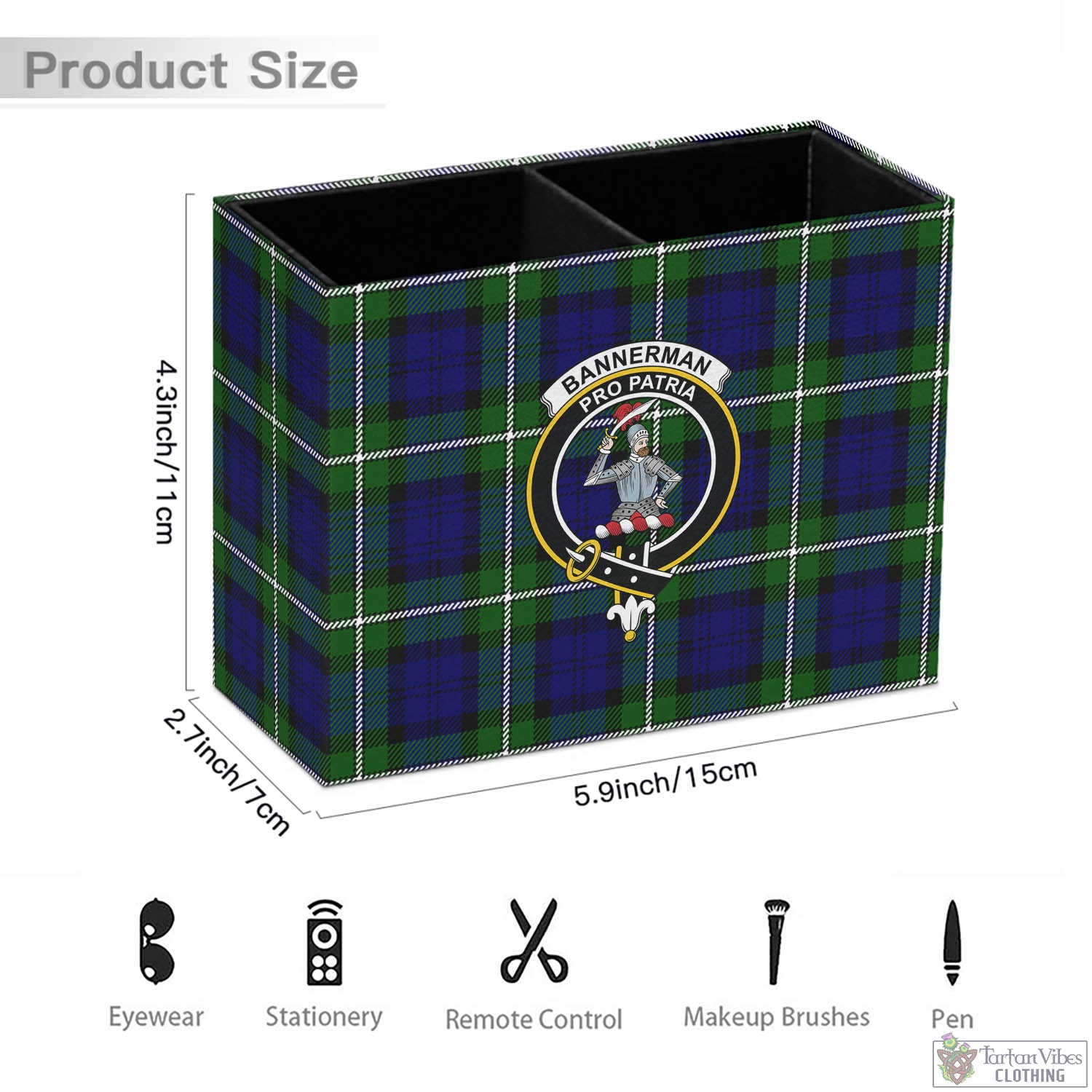 Bannerman Tartan Pen Holder with Family Crest - Tartan Vibes Clothing