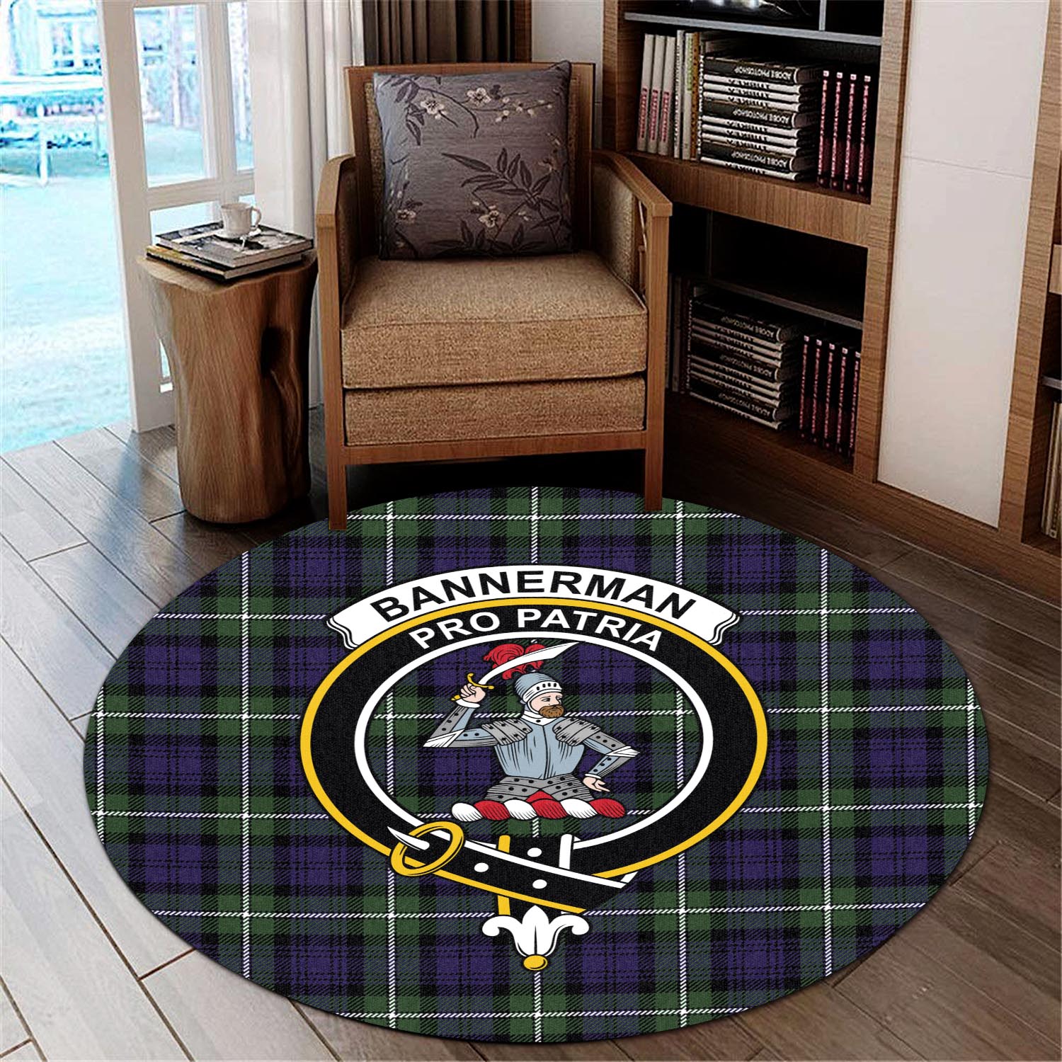 Bannerman Tartan Round Rug with Family Crest - Tartan Vibes Clothing