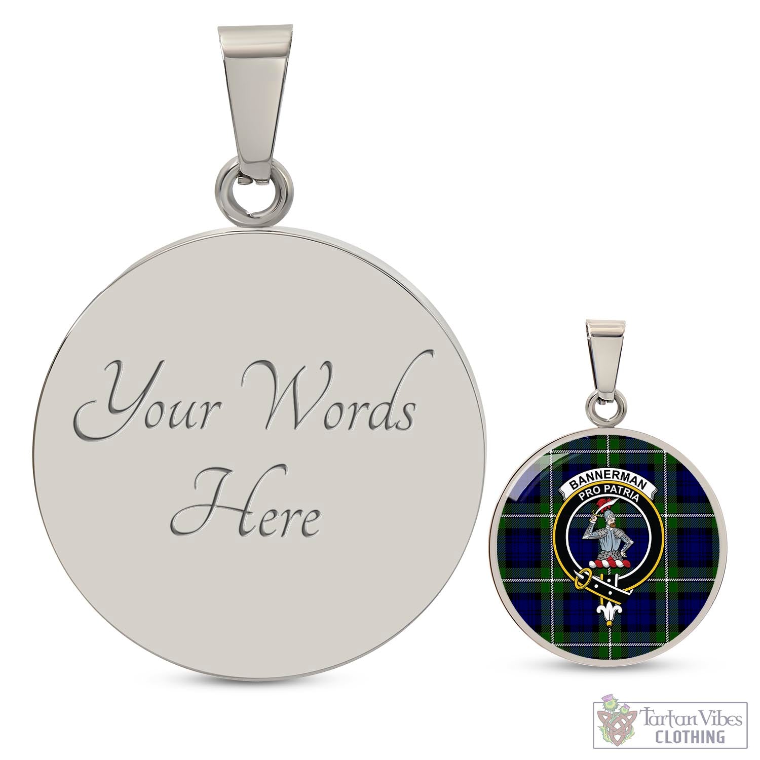 Bannerman Tartan Circle Necklace with Family Crest Luxury Necklace (Silver) Yes - Tartan Vibes Clothing
