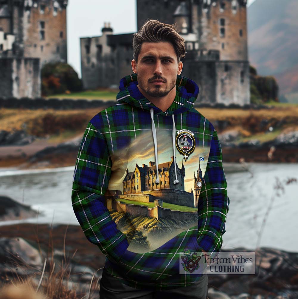 Bannerman Tartan Family Crest Cotton Hoodie with Scottish Ancient Castle Style - Tartan Vibes Clothing