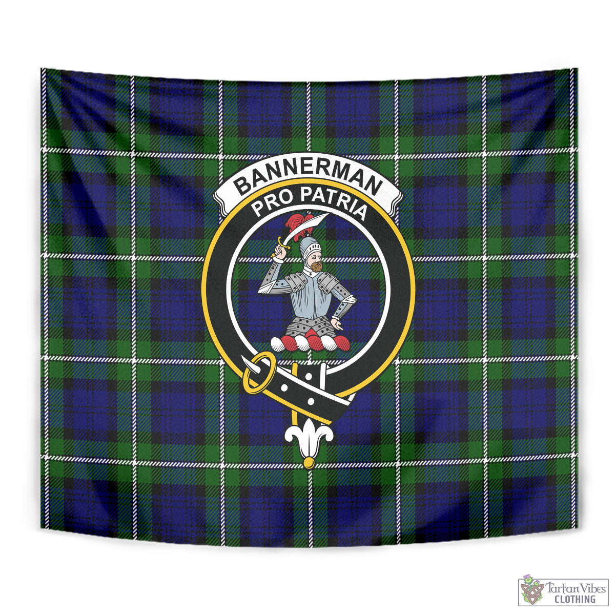 Tartan Vibes Clothing Bannerman Tartan Tapestry Wall Hanging and Home Decor for Room with Family Crest