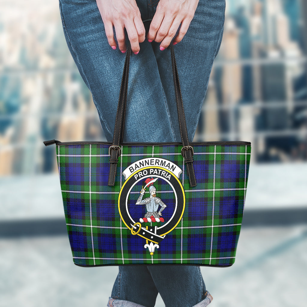 Bannerman Tartan Leather Tote Bag with Family Crest - Tartan Vibes Clothing