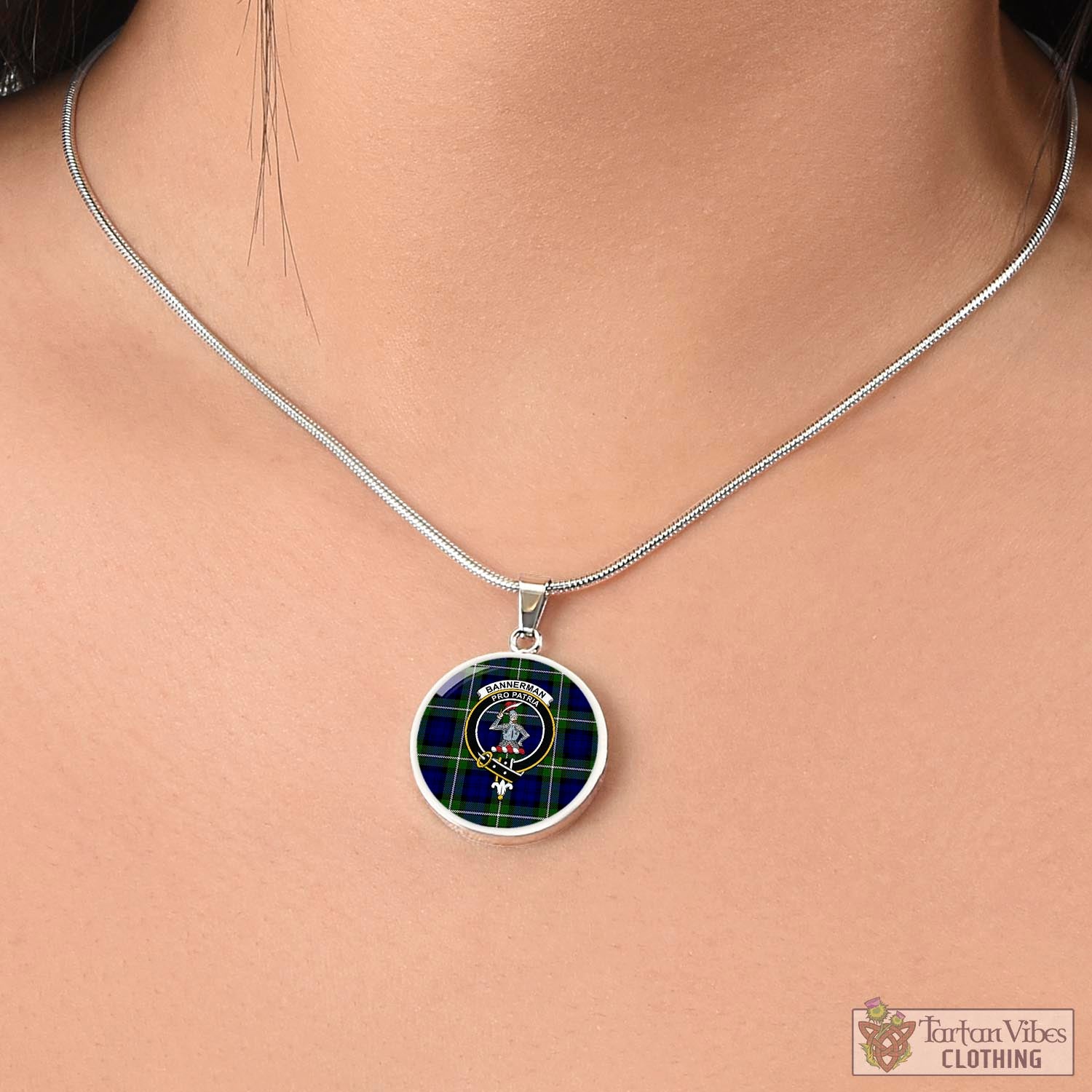 Bannerman Tartan Circle Necklace with Family Crest - Tartan Vibes Clothing