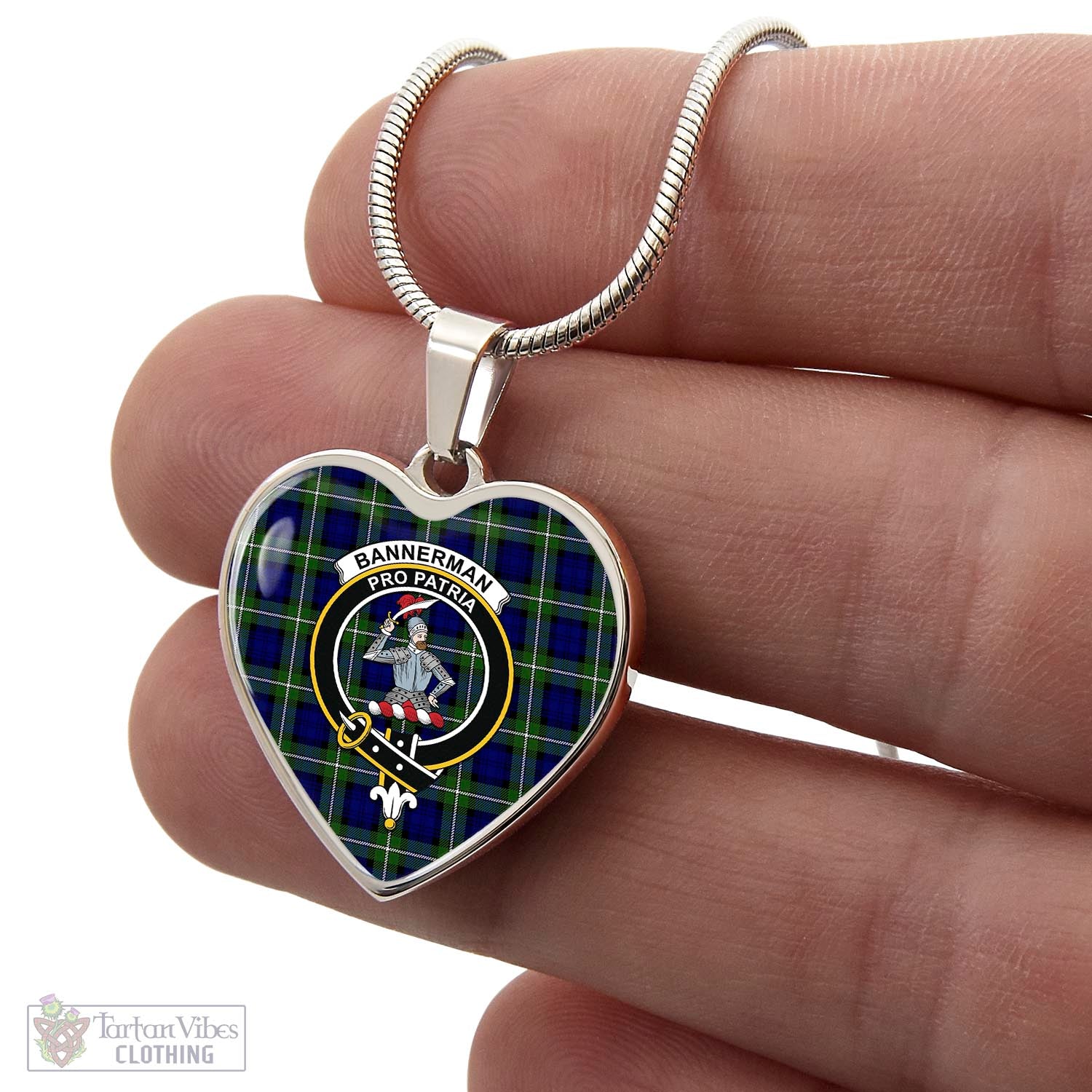 Tartan Vibes Clothing Bannerman Tartan Heart Necklace with Family Crest