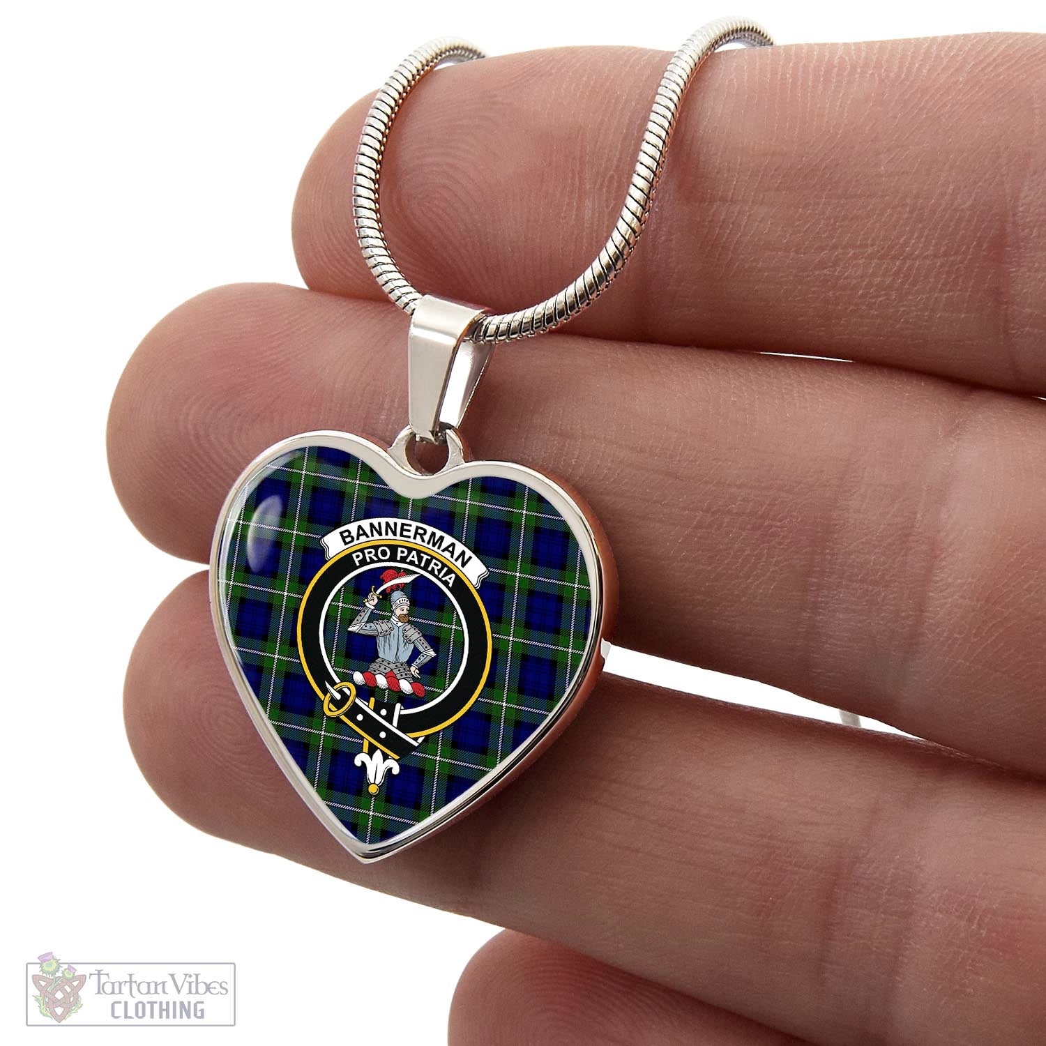 Bannerman Tartan Heart Necklace with Family Crest - Tartan Vibes Clothing