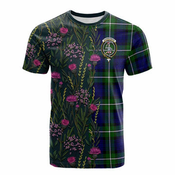 Bannerman Family Crest Tartan Cotton T-shirt Scottish Thistle Flower Pattern Half Style - Tartan Vibes Clothing