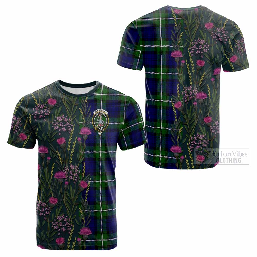 Bannerman Family Crest Tartan Cotton T-shirt Scottish Thistle Flower Pattern Half Style - Tartan Vibes Clothing