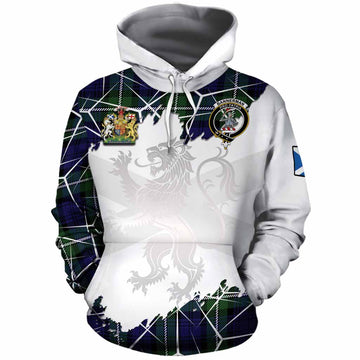 Bannerman Tartan Cotton Hoodie with Family Crest and Lion Rampant Grunge Style