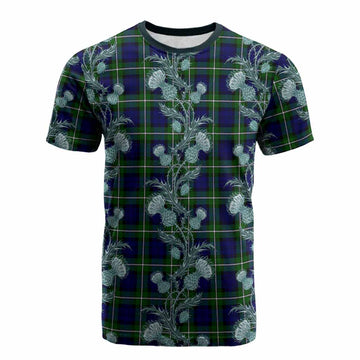 Bannerman Tartan Cotton T-shirt Seamless Scottish Thistle Flowers