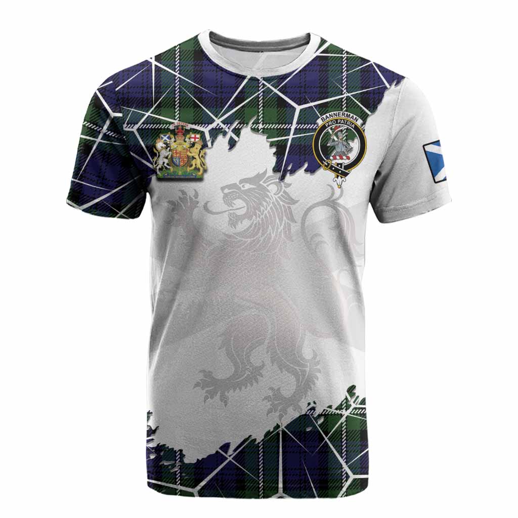 Bannerman Tartan Cotton T-shirt with Family Crest and Lion Rampant Grunge Style