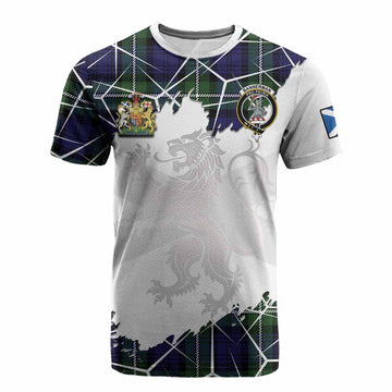 Bannerman Tartan Cotton T-shirt with Family Crest and Lion Rampant Grunge Style