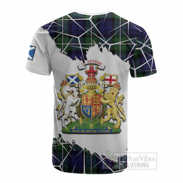 Bannerman Tartan Cotton T-shirt with Family Crest and Lion Rampant Grunge Style