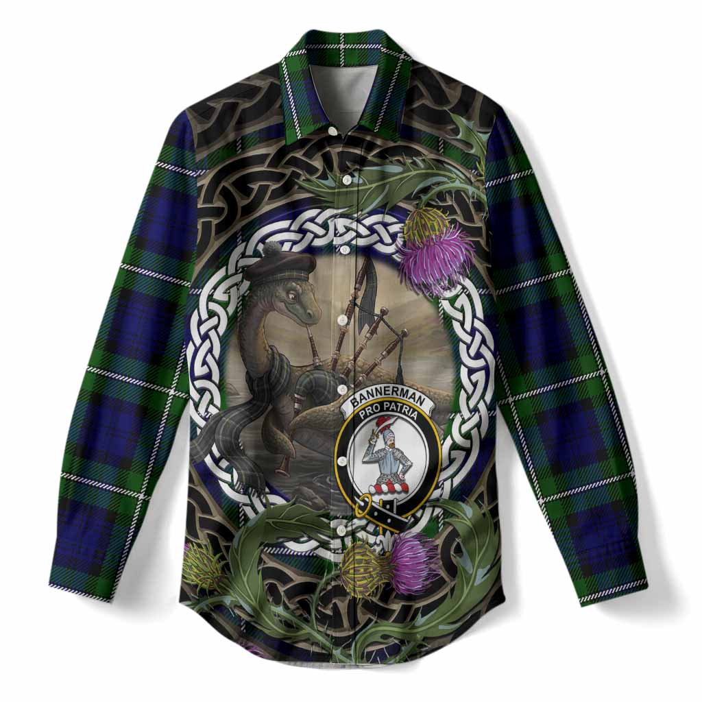 Bannerman Tartan Crest Bagpipe Nessie Women Casual Shirt Scottish Loch Ness Monster Celtic Thistle