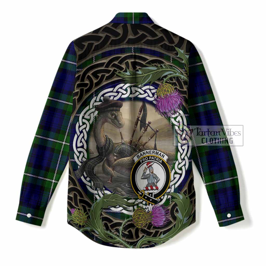 Bannerman Tartan Crest Bagpipe Nessie Women Casual Shirt Scottish Loch Ness Monster Celtic Thistle