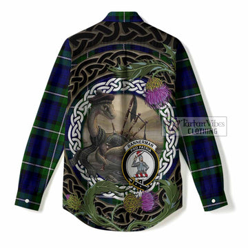 Bannerman Tartan Crest Bagpipe Nessie Women Casual Shirt Scottish Loch Ness Monster Celtic Thistle