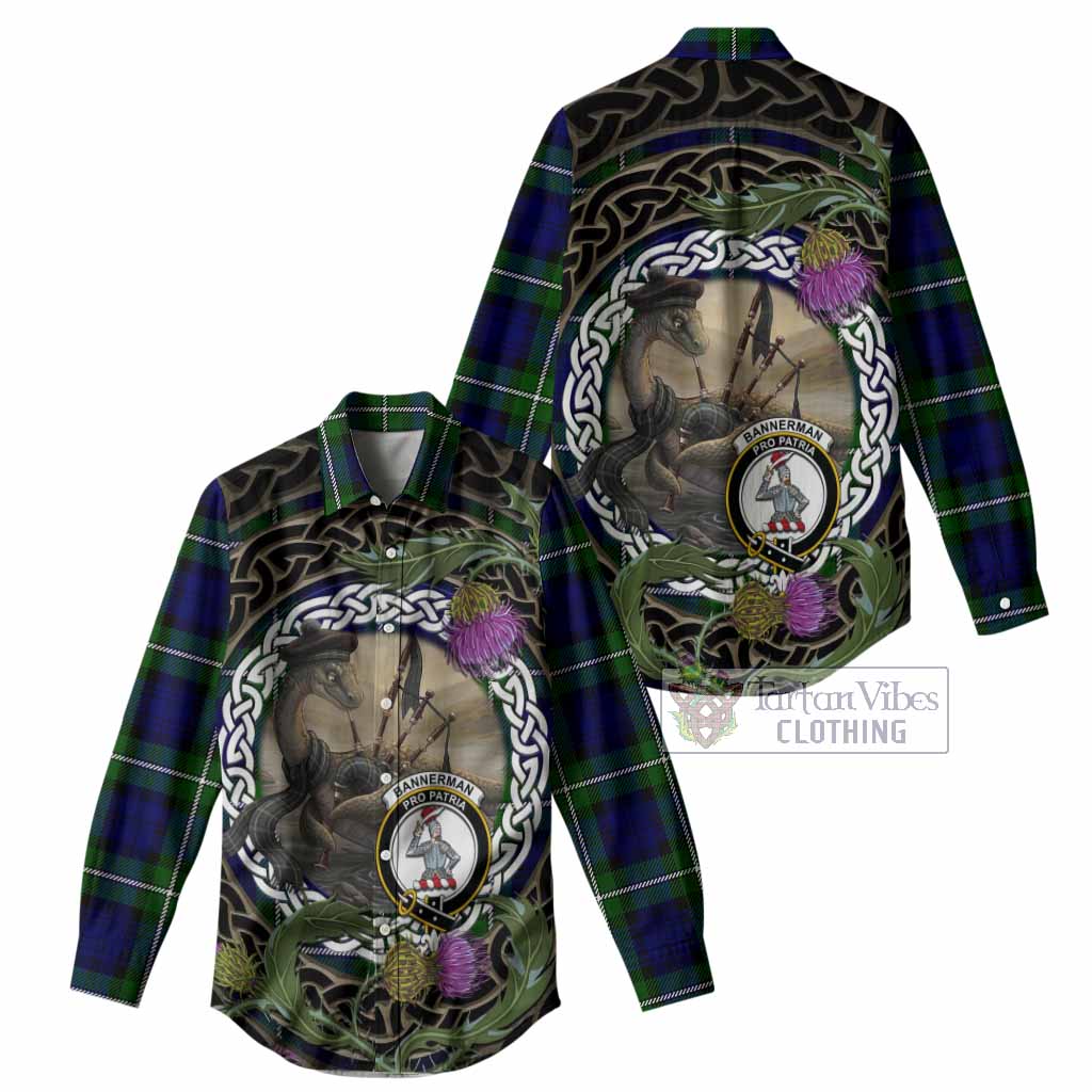 Bannerman Tartan Crest Bagpipe Nessie Women Casual Shirt Scottish Loch Ness Monster Celtic Thistle