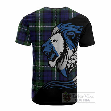 Bannerman Tartan Crest Cotton T-shirt Scottish Golden Lions Wave Flow