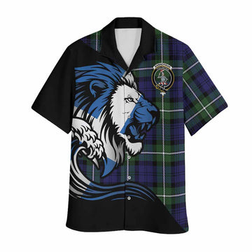 Bannerman Tartan Crest Hawaiian Shirt Scottish Golden Lions Wave Flow