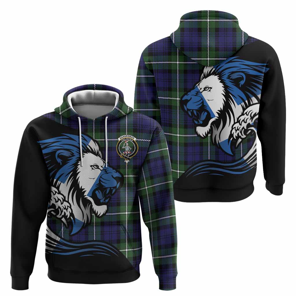 Bannerman Tartan Crest Hoodie Scottish Golden Lions Wave Flow