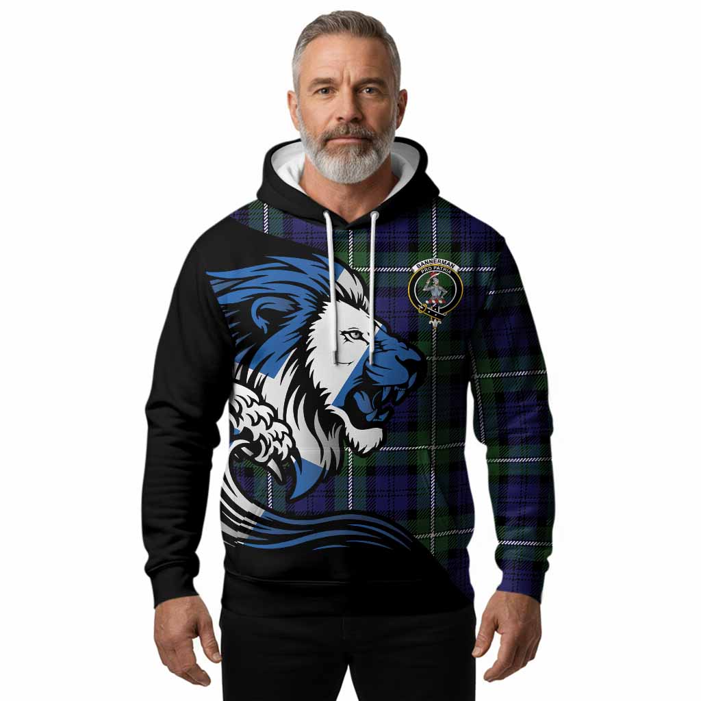Bannerman Tartan Crest Hoodie Scottish Golden Lions Wave Flow
