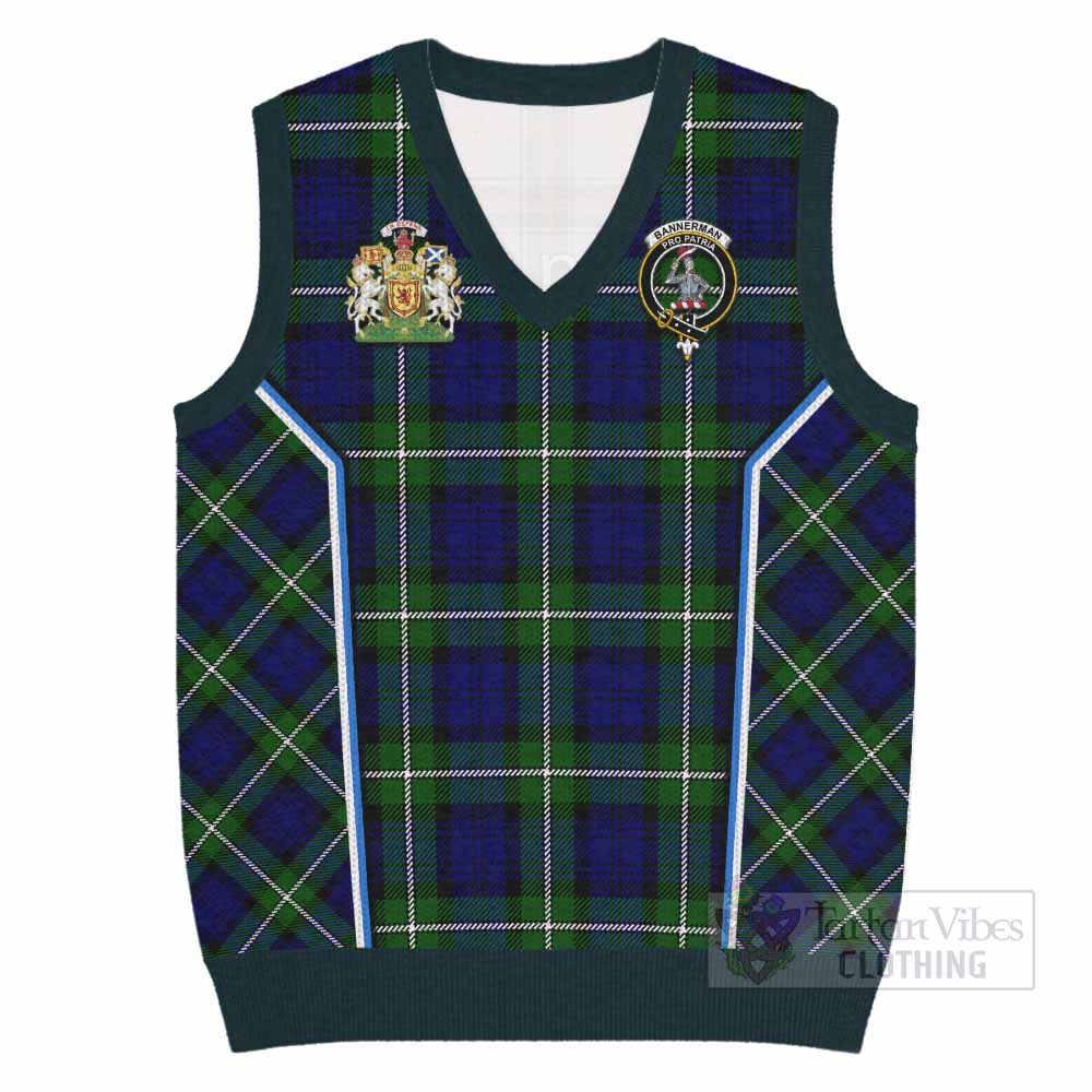 Bannerman Tartan Crest Knitted V-Neck Vest Scotland Coat of Arm Flag Style - Tartan Vibes Clothing