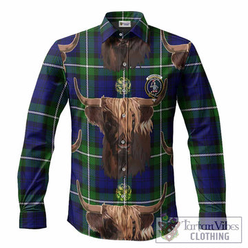 Bannerman Tartan Crest Long Sleeve Button Shirts Scotland Heilan Coo Tartan Seamless Style