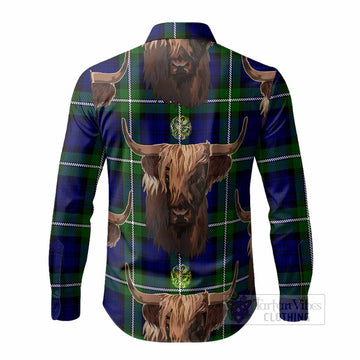 Bannerman Tartan Crest Long Sleeve Button Shirts Scotland Heilan Coo Tartan Seamless Style