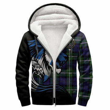 Bannerman Tartan Crest Sherpa Hoodie Scottish Golden Lions Wave Flow