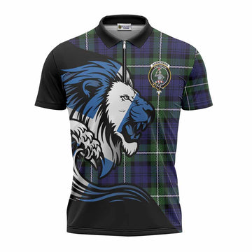 Bannerman Tartan Crest Zipper Polo Shirt Scottish Golden Lions Wave Flow