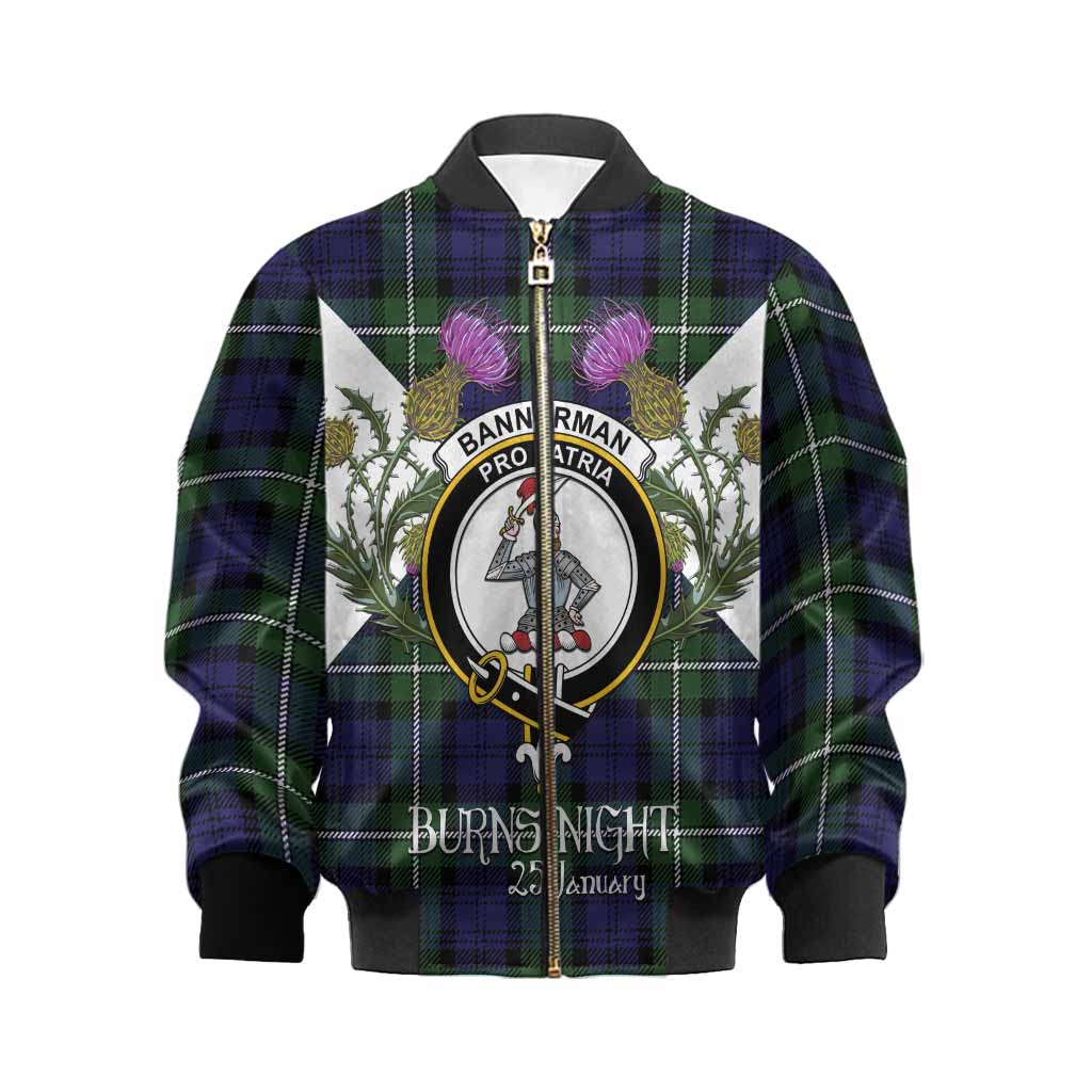 Bannerman Tartan Family Crest Kid Bomber Jacket Scottish Burns Night Thistle Floral
