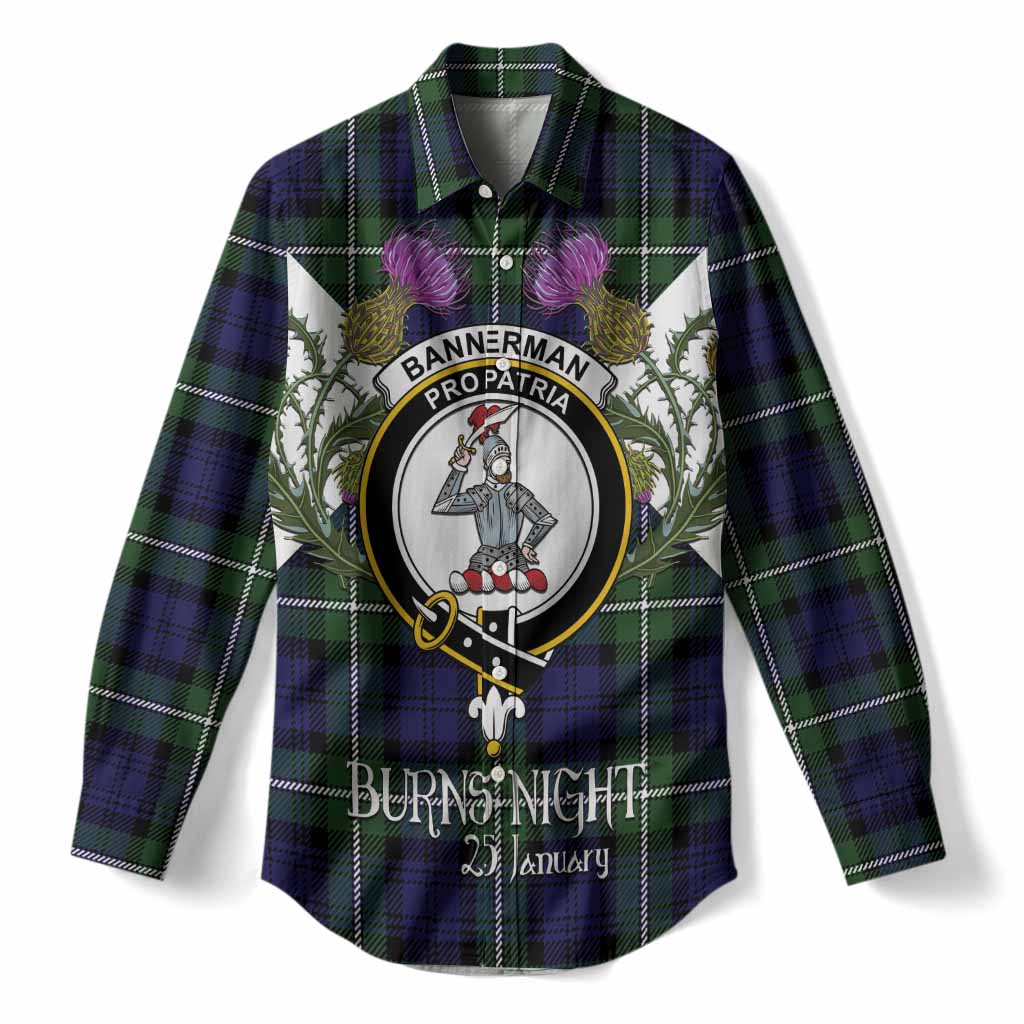 Bannerman Tartan Family Crest Women Casual Shirt Scottish Burns Night Thistle Floral