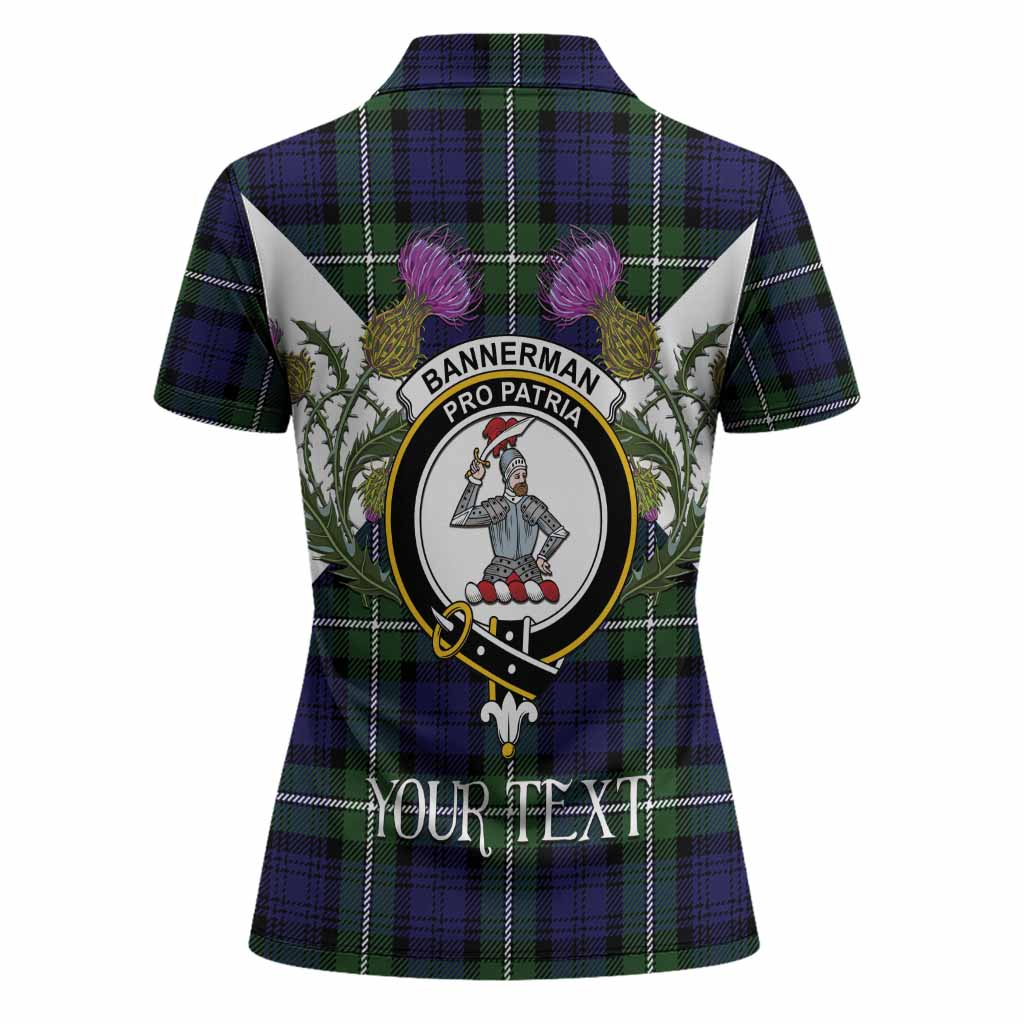Bannerman Tartan Family Crest Women Polo Shirt Scottish Burns Night Thistle Floral