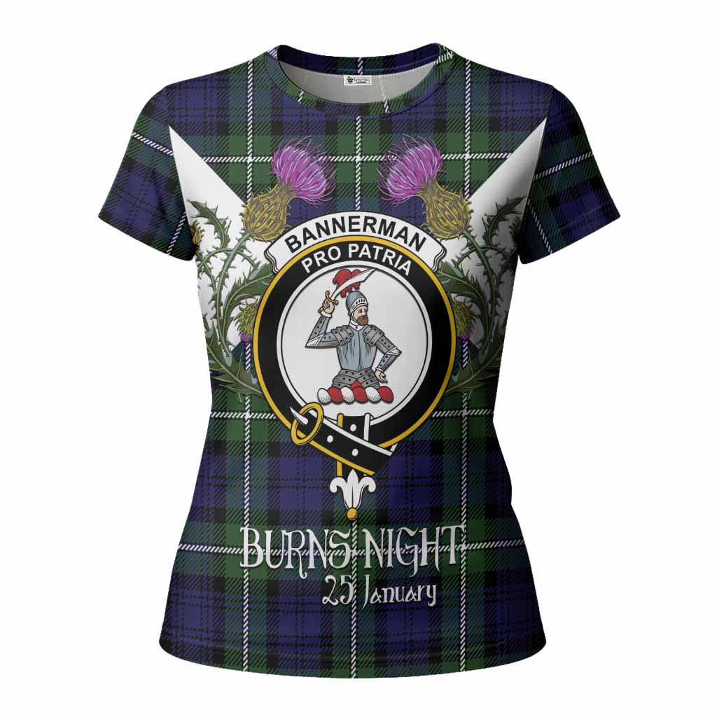 Bannerman Tartan Family Crest Women T shirt Scottish Burns Night Thistle Floral