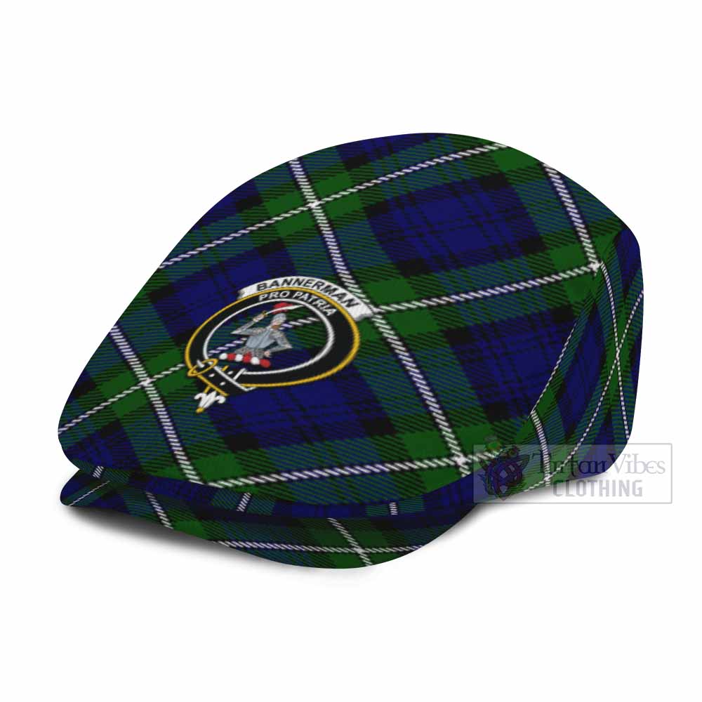 Bannerman Tartan Flat Cap, Jeff Cap Cross Style with Family Crest - Tartan Vibes Clothing
