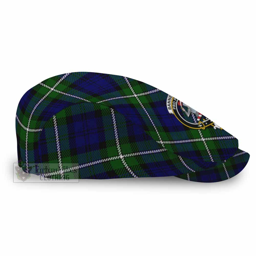 Bannerman Tartan Flat Cap, Jeff Cap Cross Style with Family Crest - Tartan Vibes Clothing